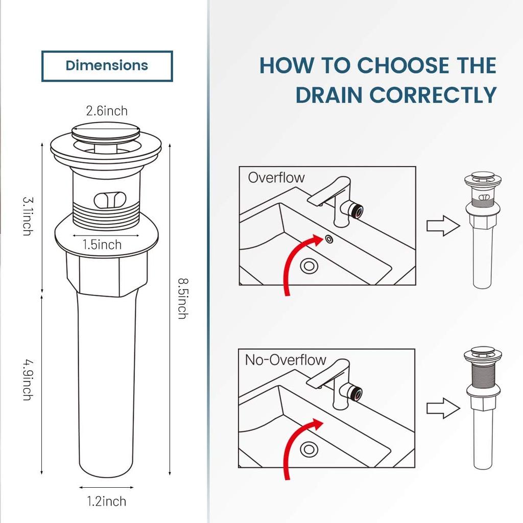 Modern Polished Chrome Pop Drain Stopper Anti-Clogging Strainer for Bathroom Sink Single Hole Faucet Mount Bathroom