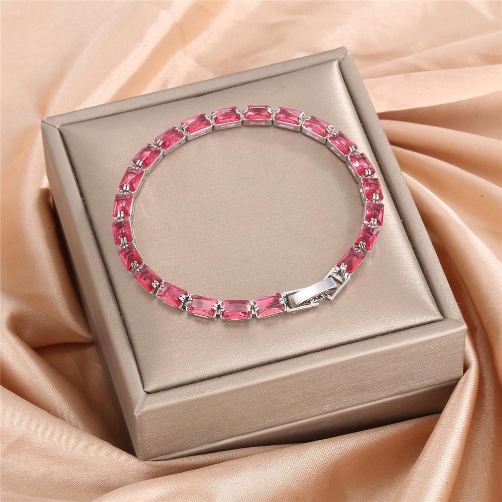 Charm Female Rose Red Blue Green Purple Pink Champagne Zircon Stone Bracelet Cute Silver Color Wedding Jewelry For Women