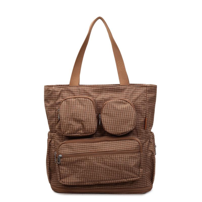 

Unisex short trip bag daily commute versatile large capacity leisure plaid computer bag коричневый