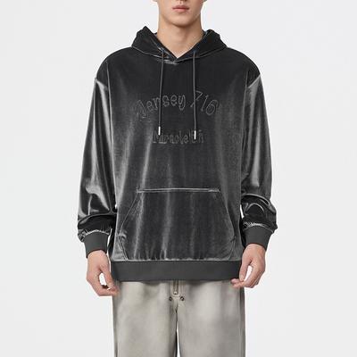 Velvet Winter American Retro Hooded Sweater Men'S Loose Large Size Youth Clothes Top Men'S Trendy Brand