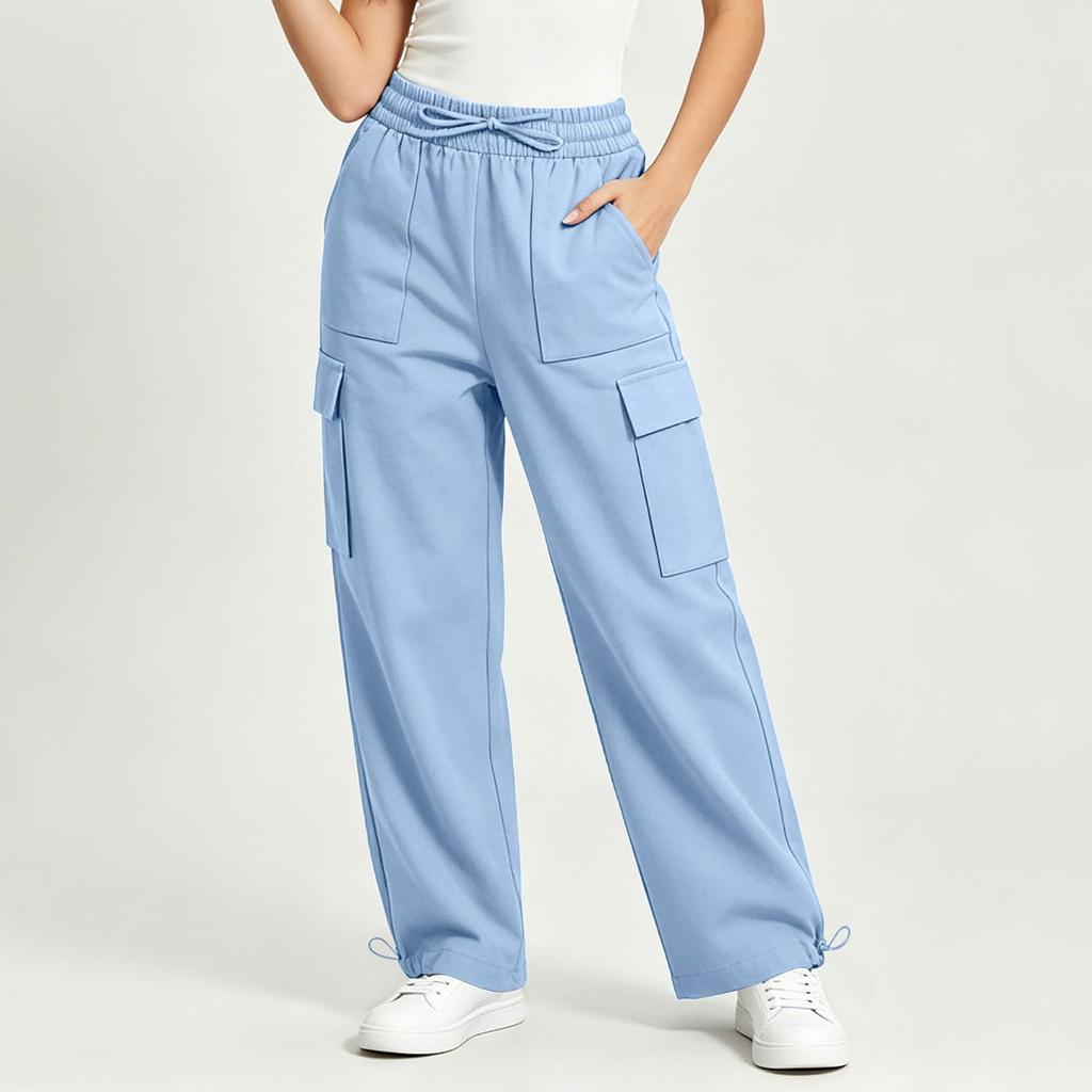 Women's High Waist Drawstring Wide Leg Pants Casual Trousers