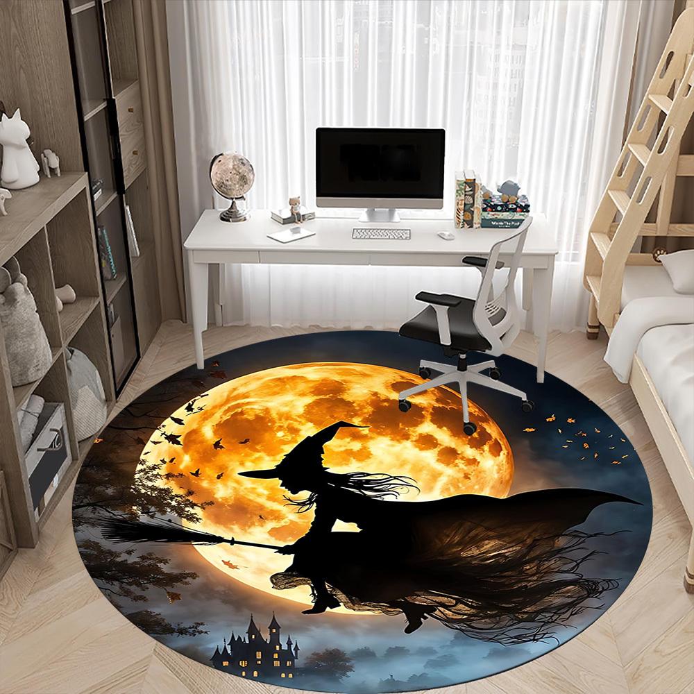 1PCMoon Witch Office Round Area Rug,  Mat Suitable For Office, Under Office Chairs Bedroom Living Room Home Decor, Room Deco