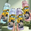 1PC Yellow Monster Truck School Bus Vehicle 750ml Color Plastic Sports Water Bottle Leakproof Flip Straw Lid Suitable for Sports Office Home Use