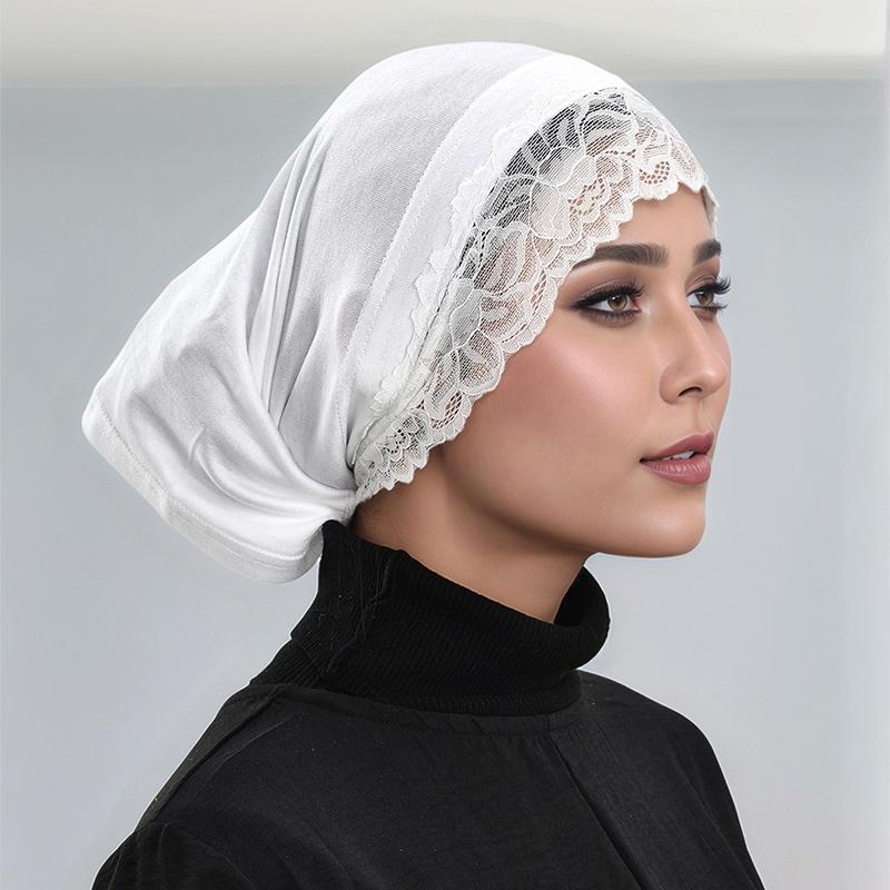 Yto Scarf Women's Lace Stitching Hijab Tube Caps Muslim Inner Hijab Solid Color Turban Lace Design Undercaps Soft Jersey Hijab Open Caps