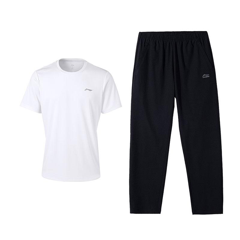 

Li-Ning Versatile Cool Short Sleeve Top Comfortable Long Pants Casual Sports Suit Men suit White Black W833-2+B07-1 L
