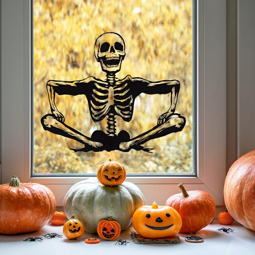 Smiling Halloween Skeleton Glass Showcase Bedroom Home Decoration Stickers Wall