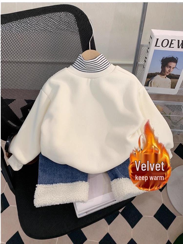 Toddler Girls' Cartoon High-Neck Sweatshirt, Autumn/Winter 2025, Velvet Pullover, Cute and Stylish