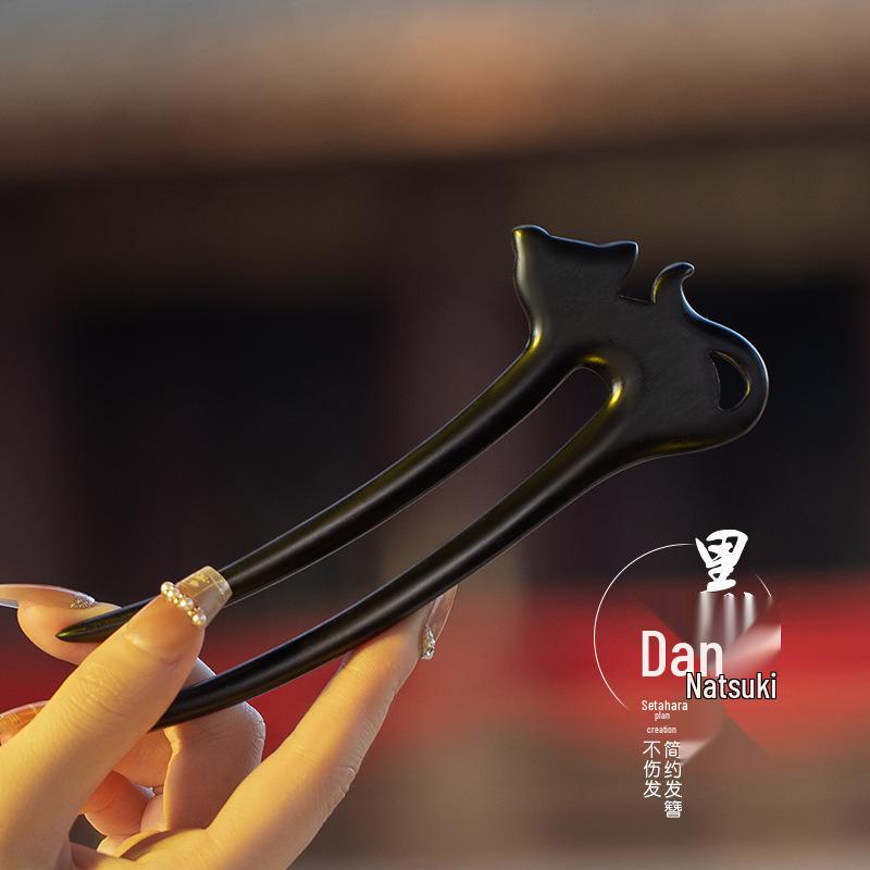 High-End Natural Ebony Wood Hairpin - Extended Chinese Ancient Style Black Hair Bun Accessory