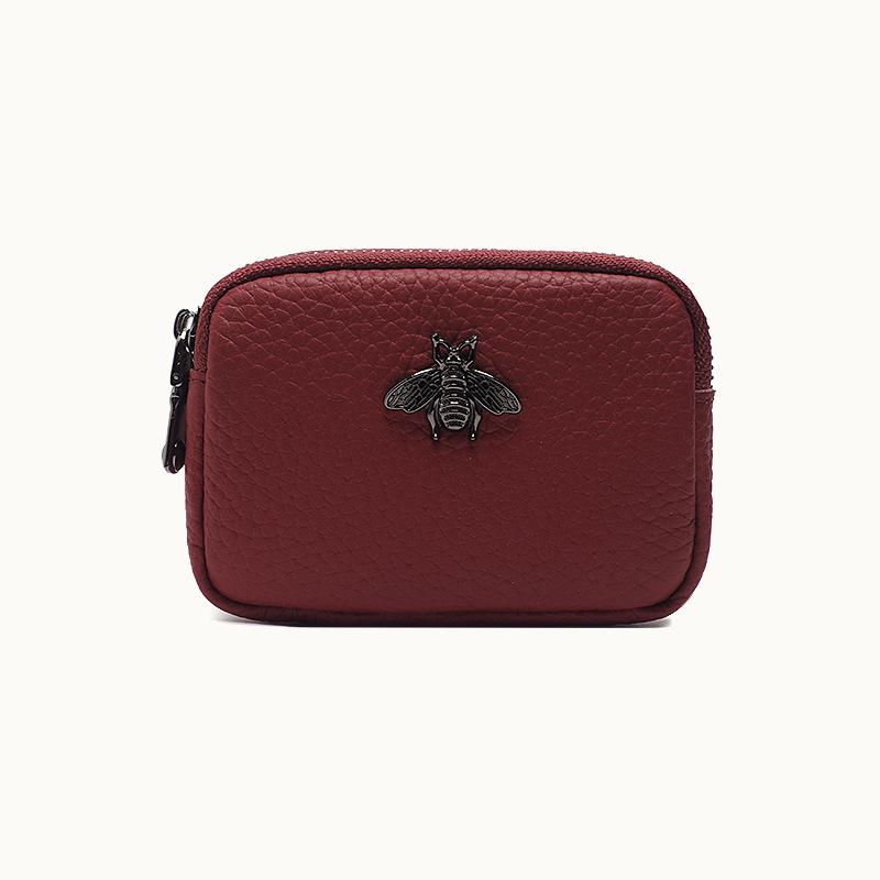 

Мини-кошелек и клатч из натуральной кожи с двойной молнией вино красного