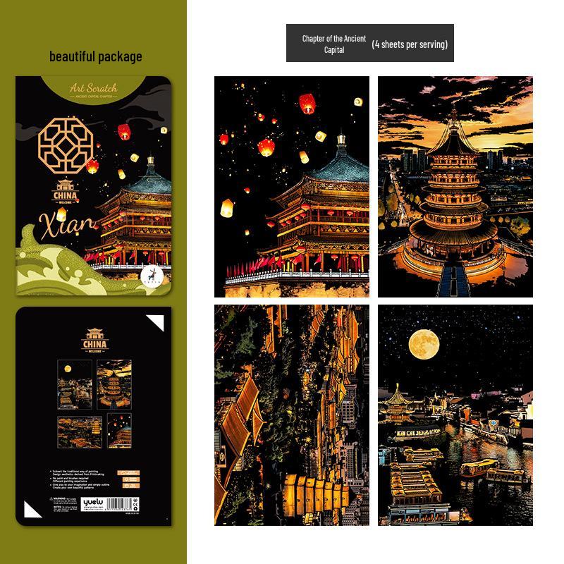 A5 Night View Cityscape Scratch Painting DIY Toy for Children