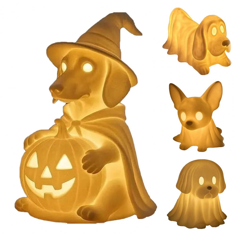 Soft Atmosphere Night Light Light-up Dog Statue Halloween Dachshund Ghost Lamp Set Led Puppy Night Lights for Dog for Halloween