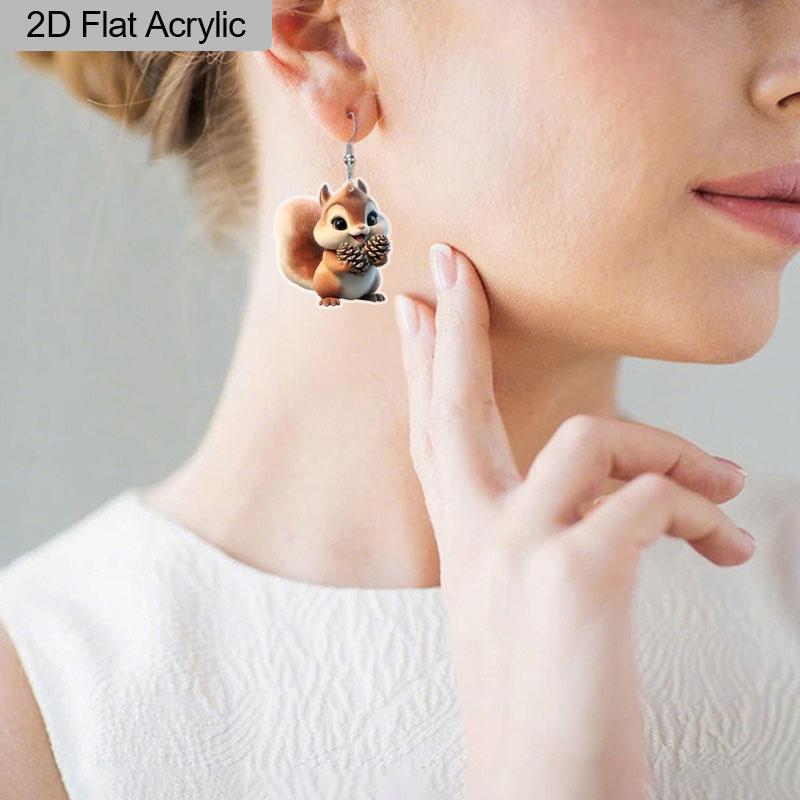 2D Flat Christmas Squirrel Earrings Acrylic Squirrel Dangle Jewelry For Women Festival Charms
