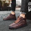 Men's High-top Casual Sneakers Handmade Leather Shoes Plus Size 39-48 Spring & Autumn