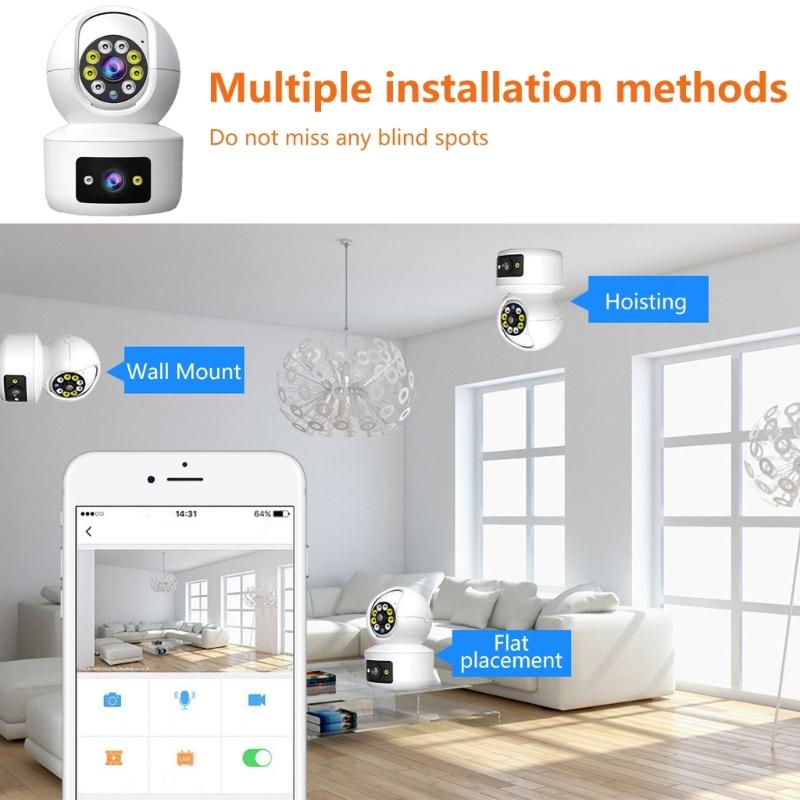 Indoor WiFi Security Camera With 2 Lens, 1080P, Colorful Night, Motion Detection, Two Way Talk, for Home Safety