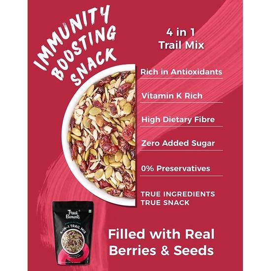 True Elements 4 In 1 Trail Mix - Roasted Sunflower, Pumpkin, Flax with Cranberries 125g, Healthy Seeds, Seeds Mix for Eating