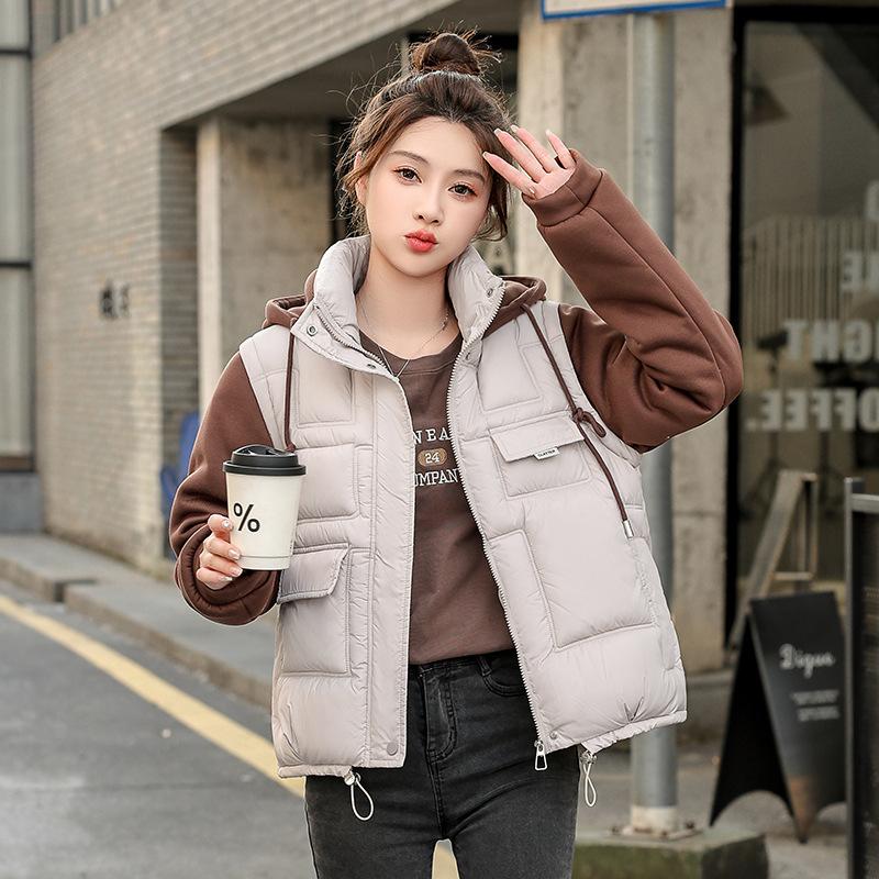 Fake Two Pieces Color Collision Lightweight Hooded Fluffy Warm Cold Loose Short Section of High-quality Fabric Casual Sports Jacket Cotton Jacket Coat