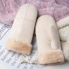 Unisex Autumn/Winter Neck-Hanging Windproof Cycling Mittens, Faux Suede Plush, Warm, Cross-Stitched, Christmas Gloves.
