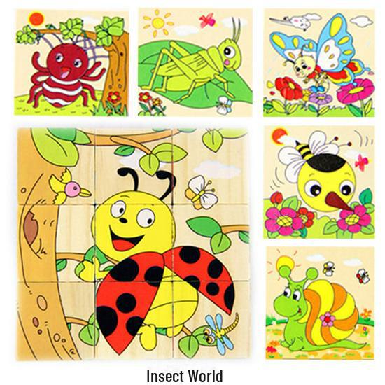 Wooden 3D Jigsaw Puzzle - Educational Birthday Gift for Kids with Six-sided Painting Blocks