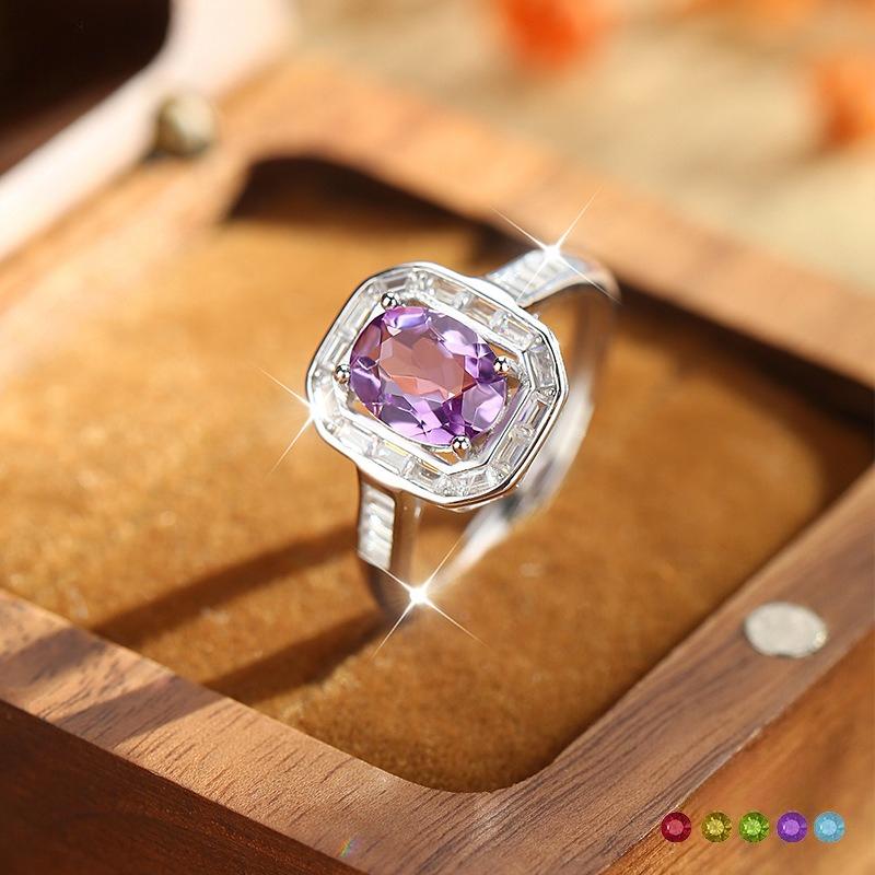 New Arrival S925 Sterling Silver Ring 68mm Oval Natural Stone Luxury Inlaid Light Luxury Crystal Women Fine Jewelry