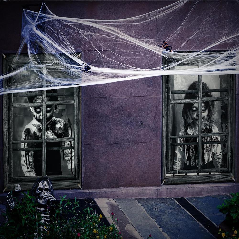 2pcs Scary Halloween Curtain for Indoor Outdoor Party Wall Door Decor