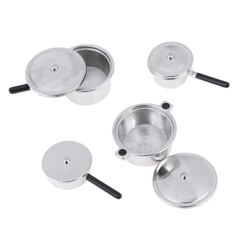 Set Of 4 Dollhouse Mini Silver Pans