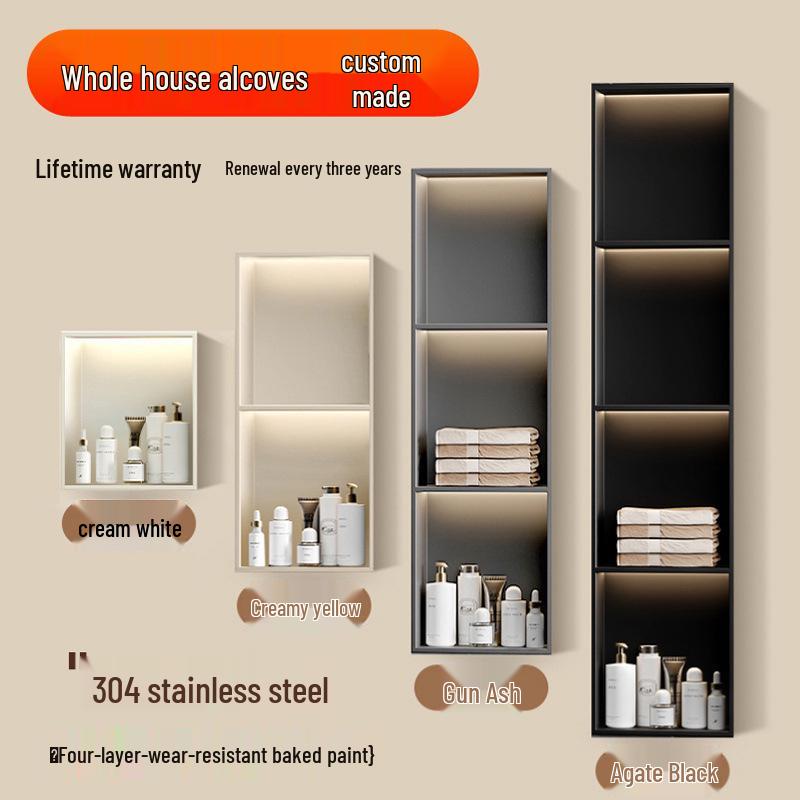 304 Stainless Steel Recessed Bathroom TV Niche - Custom Metal Finish Inset Storage Shelf