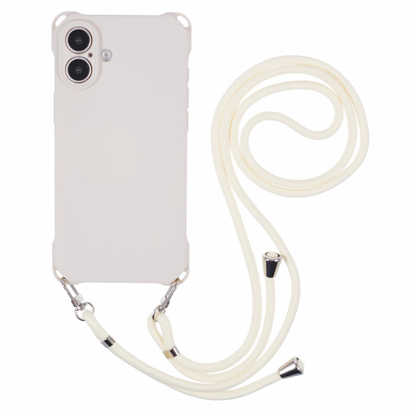 

For iPhone 16 Plus Case Four Corner Anti Drop TPU Phone Cover with Hanging Rope Beige