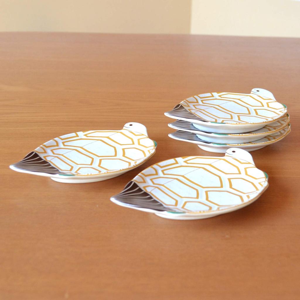 New Year Japanese Small Lucky Arita Golden Colored Small Set of Presentation Box Tableware, Tableware, Plate, Turtle, Charm, Ware, Turtle, Plate, 5,