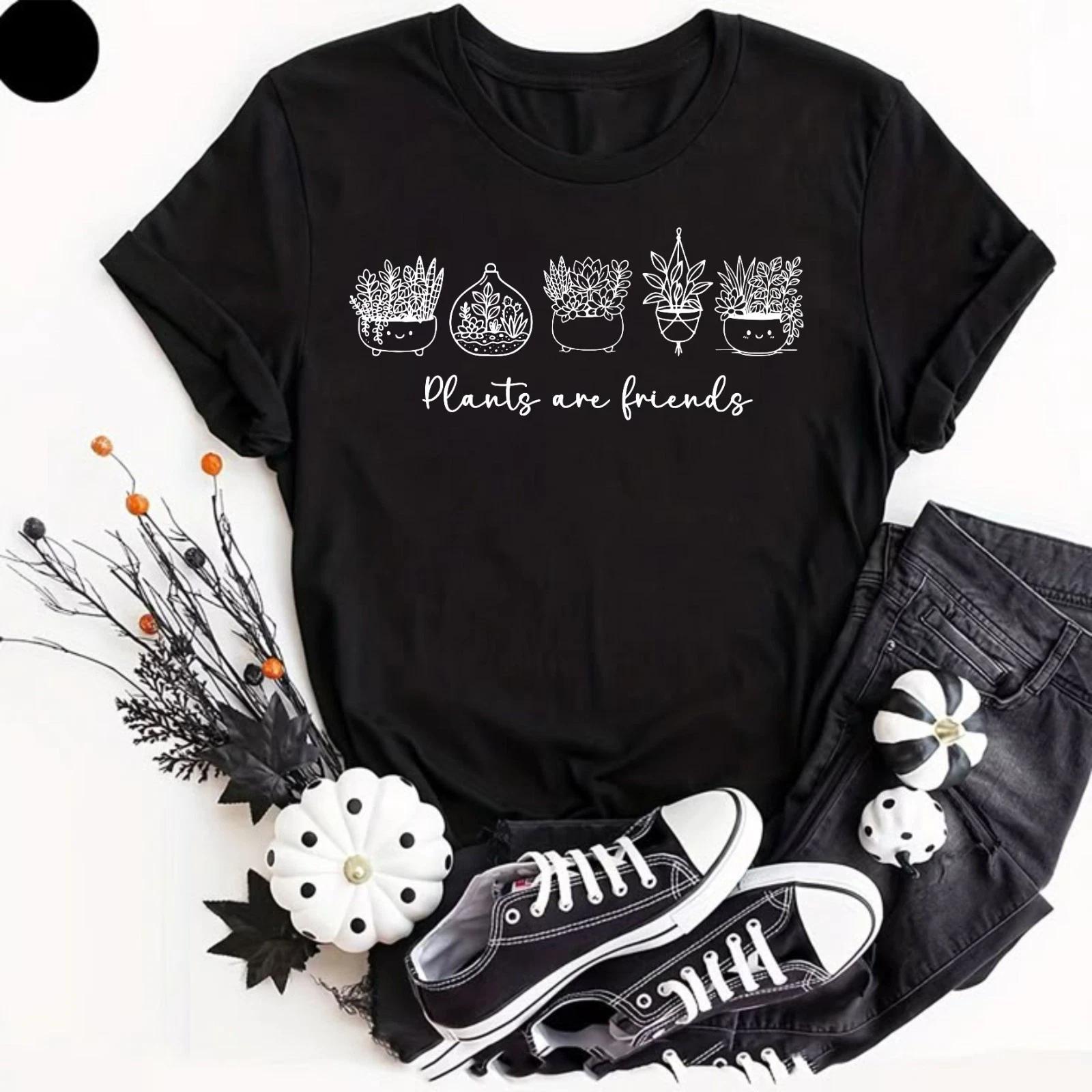 Plants Are Friends - Cute Vegan Vegetarian T- Shirt, Novelty Gardener Gifts Tee S