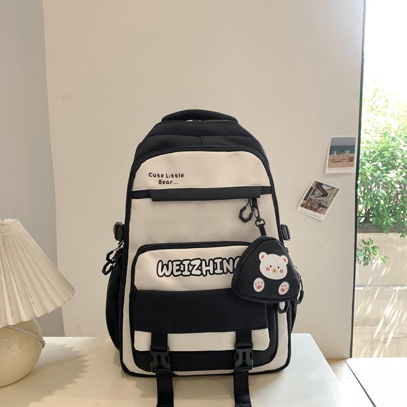 Student Schoolbag Color Block Women's Large Capacity Lightweight Backpack Middle School Student Backpack with Coin Purse