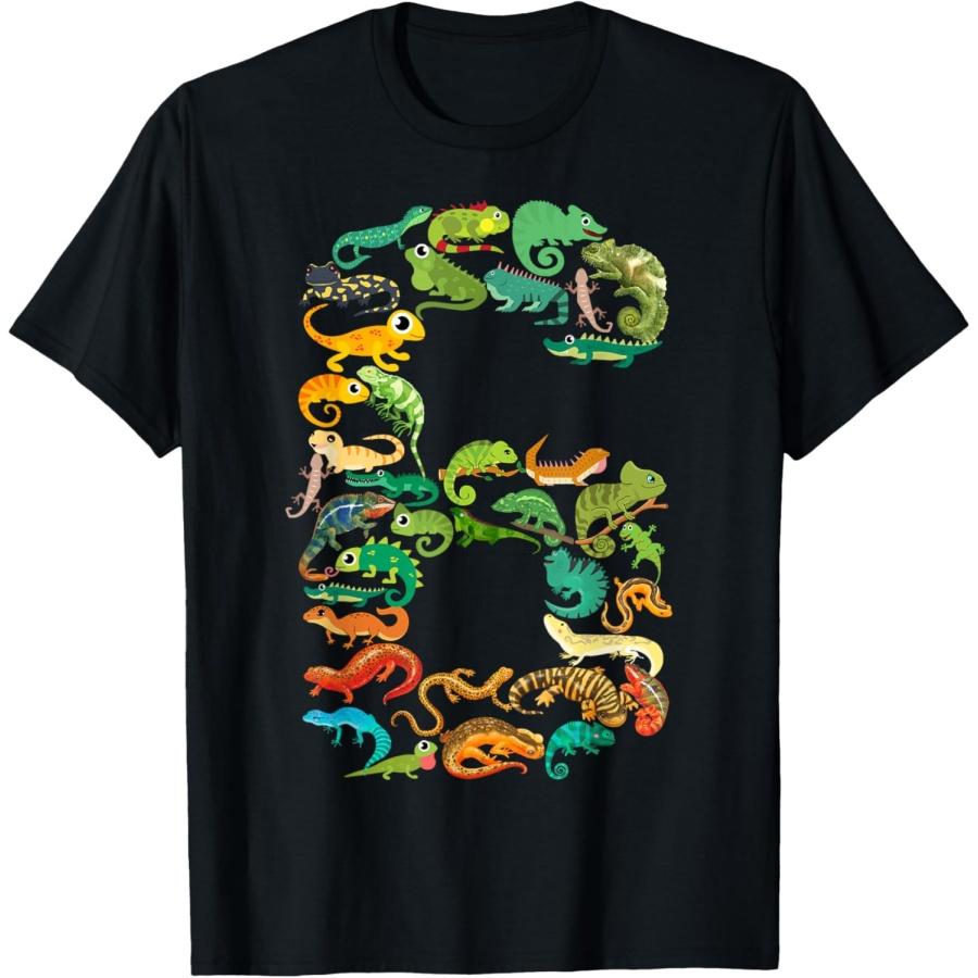 Kids 6th Birthday Reptiles Lizards Theme 6 Year Old Boys T-Shirt XXXXXL чёрный