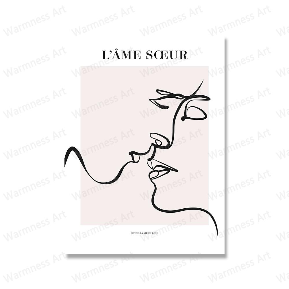 

Рисунок абстрактной линии лица поцелуй настенная живопись на холсте плакаты на скандинавскую тему и принт минималистичные картинки для гостиной домашний декор 40x60cm No Framed белый