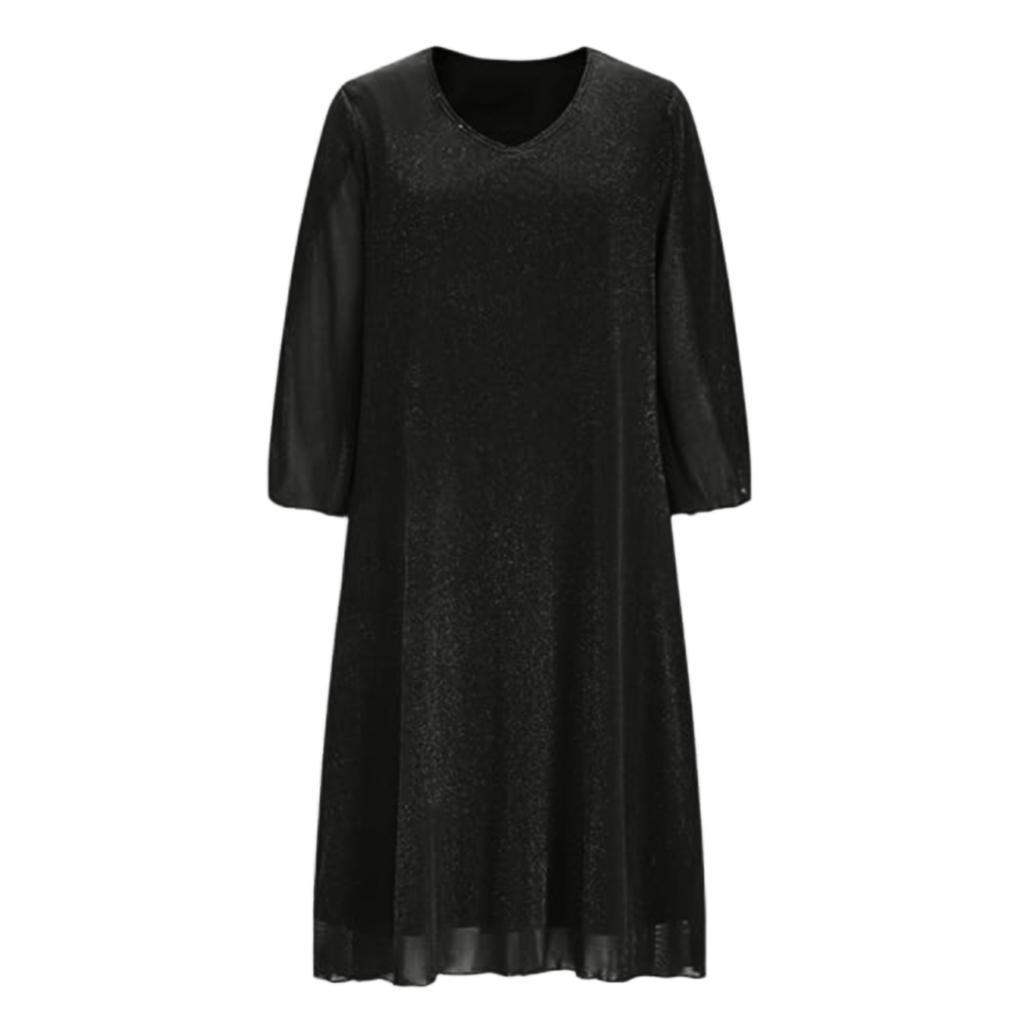 Ladies' Color V,neck Five Quarter Sleeve Party Elegant Hot Stamping Dress