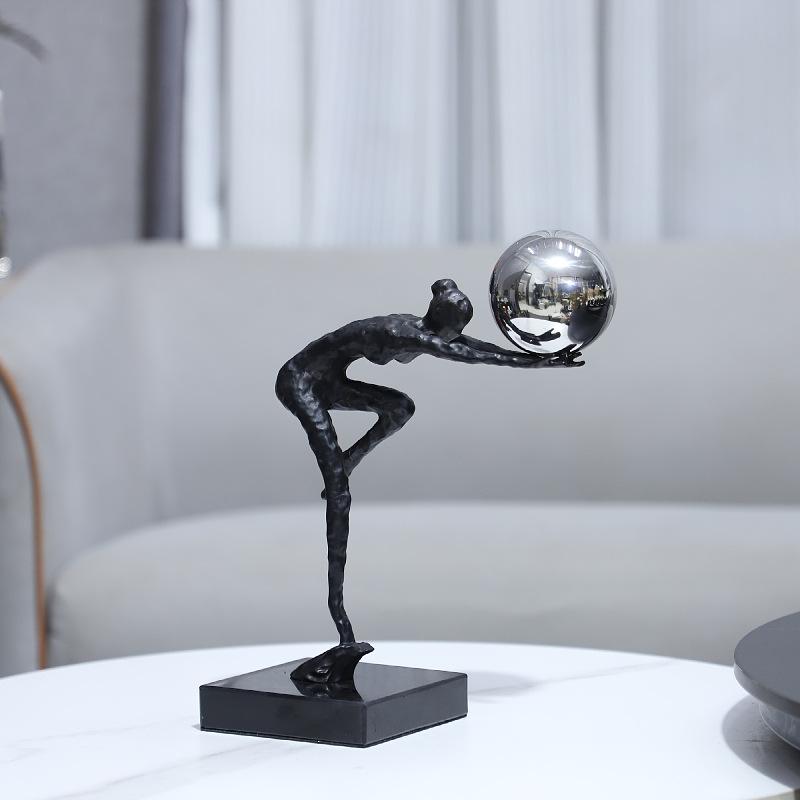 Modern Abstract Cast Iron Gymnast Figurine Ornament Living Room TV Cabinet Decorative Abstract Black Metal Human Sculpture Decor