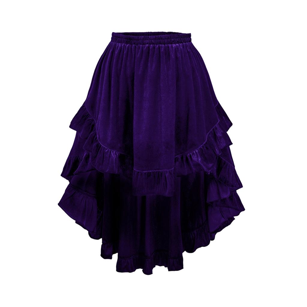 Women's Solid Color Fashionable Ruffled Velvet A-line Skirt