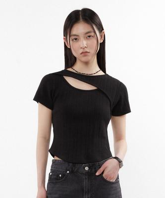 KIIMUIR (Women) Ribbed Cut-And-Sew Short Sleeve T-Shirt_Black