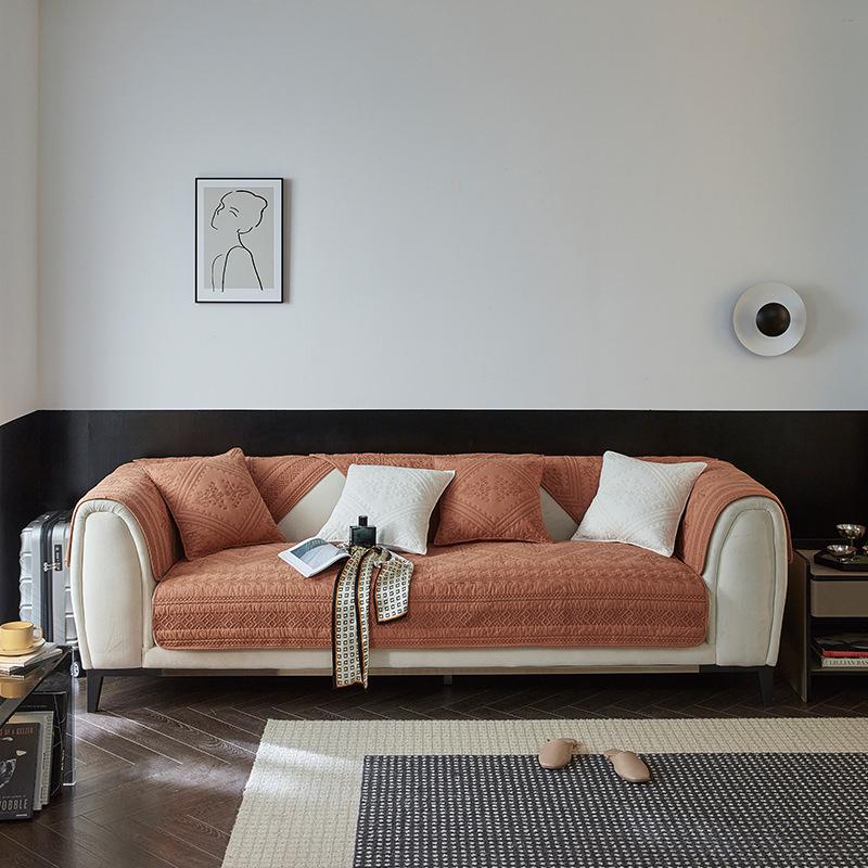 Cross Embroidered Nordic Pure Cotton Sofa Mat Modern Minimalist Anti Slip All-season Universal Sofa Towel Water Washed Cotton Sofa Cover