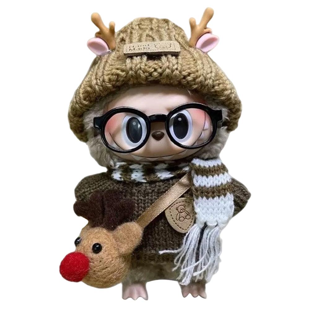 Mini Doll Outfit Cute Plush Sweater Reusable Cotton Elk Coat Cherry Pleated Skirt Hairpin Set for Baby Kid DIY Creative Toy