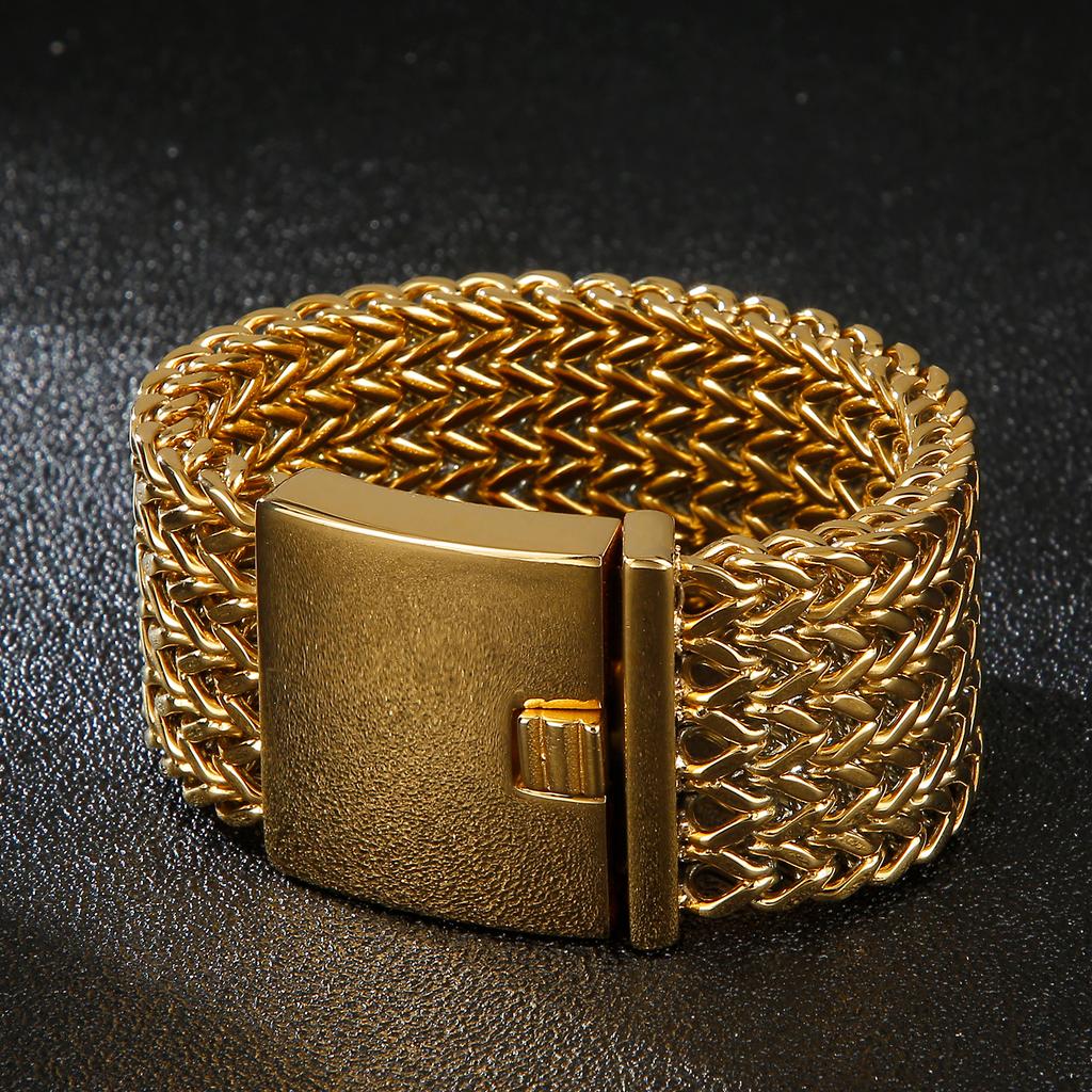 Wide Mesh Chain Bracelet for Men Shiny Rock Cool Boy Wristband Heavy Metal Jewelry Gift