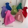 Retro Korean Solid Color Knit Handbag - Women's Open Top Square Shoulder Bag
