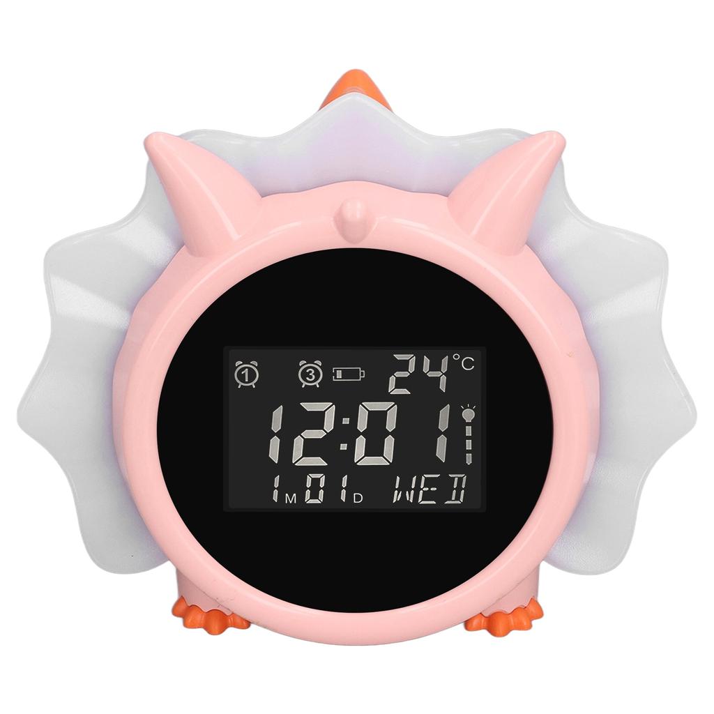 Budzik Różowy Kształt Dinozaura Wielofunkcyjny Przyłóżkowy LED Elektroniczny Budzik