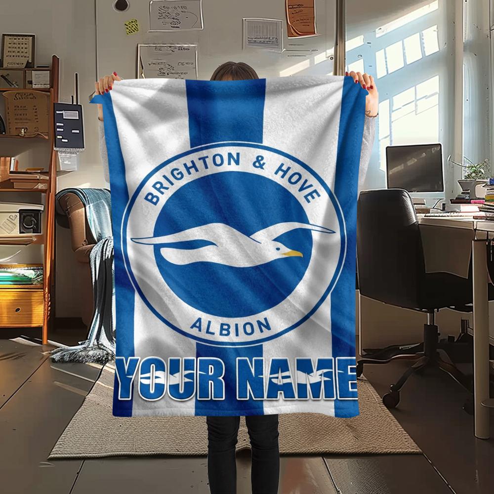 1PC Custom Name Brighton&Hove Albion Patterned Flannel Blanket Suitable For All Seasons for Home Decor Warmth and Comfort Gifts Holiday Present