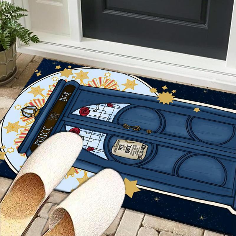 Tardis In Starry Night Office Rug Chair Mat, Game Carpet, Suitable for Front Door, Bedroom, Living Room, Desk, Holiday Gift
