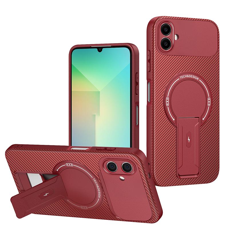 Luxury Black Carbon Fiber Anti Drop Phone Case For Samsung Galaxy A05 A15 A25 A35 A55 M05 F05 Folding Stand Soft Magnetic Cover