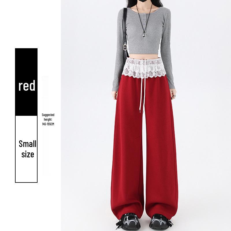 Lace Mesh Patchwork Drawstring Women's Wide-Leg Pants - Spring Comfort, Lazy Style, Versatile & Trendy Sweatpants.