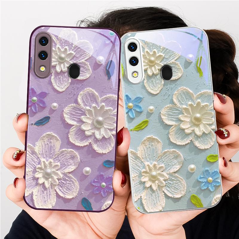Creme Reis weiße Blüten Für Samsung A20 30 22 23 24 25 26 A31 32 33 34 A35 42 A50 51 52 53 54 55 56 70 71 72 73 Glas Handyhülle