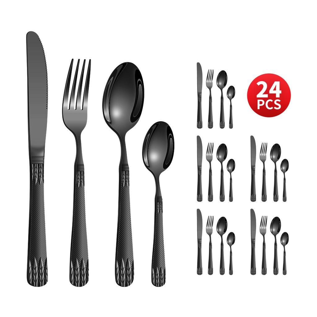 Stainless Steel Embossed Handle Western Food Hotel Tableware Knife, Fork and Spoon Dessert Spoon 24 Pieces Suit