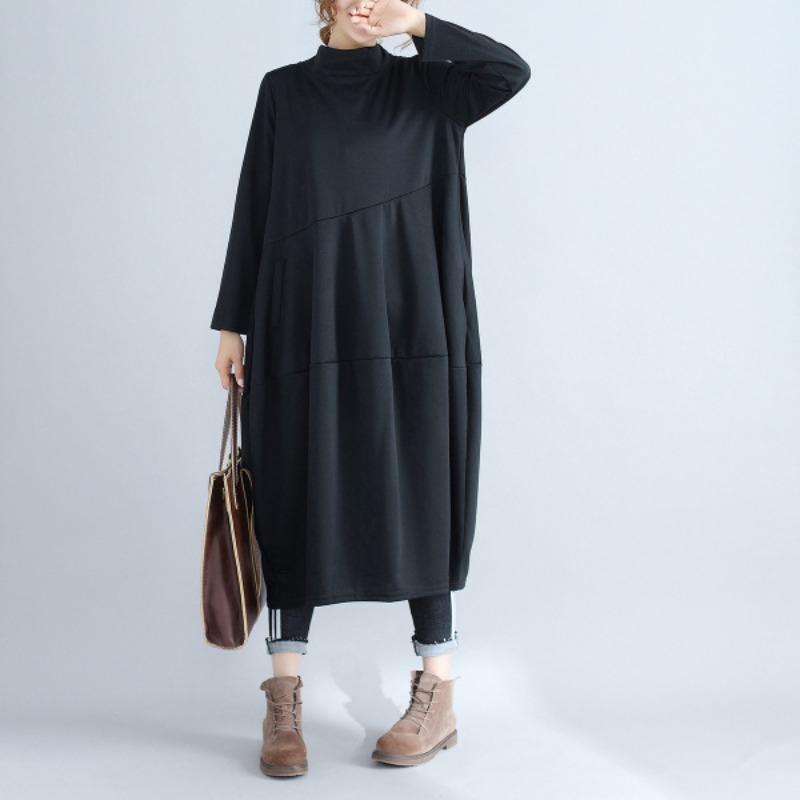 A Semi-high-neck Long Dress Is Pieced Together with A Long-sleeved Dress