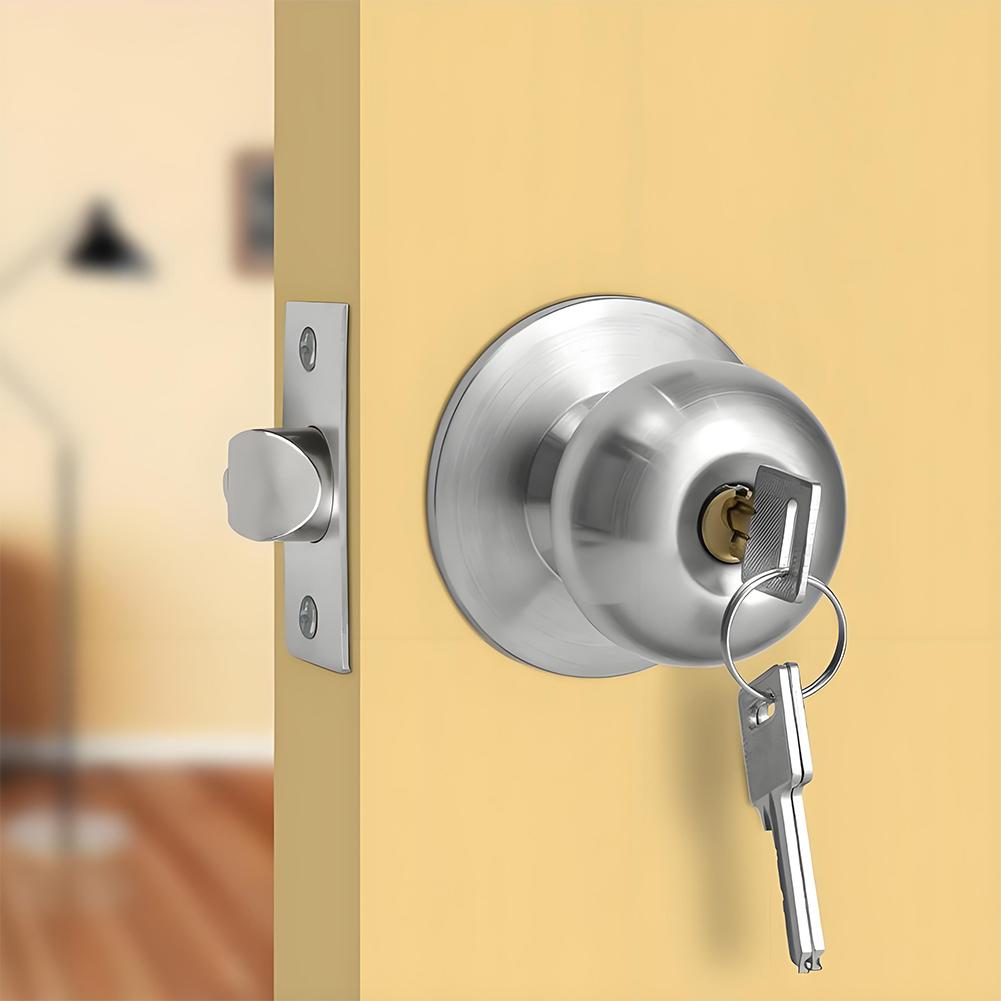 Aluminum Alloy Round Door Knobs Rotation Lock Knobset Handle Metal Door Knob With Key For Bedrooms Living Rooms Bathrooms