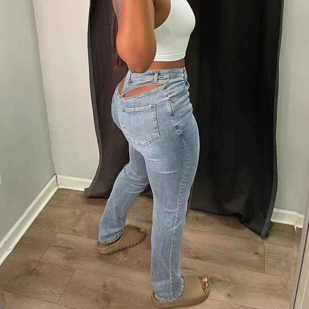 New Trend Women Hollow Out Skinny Wash High Waist Jeans